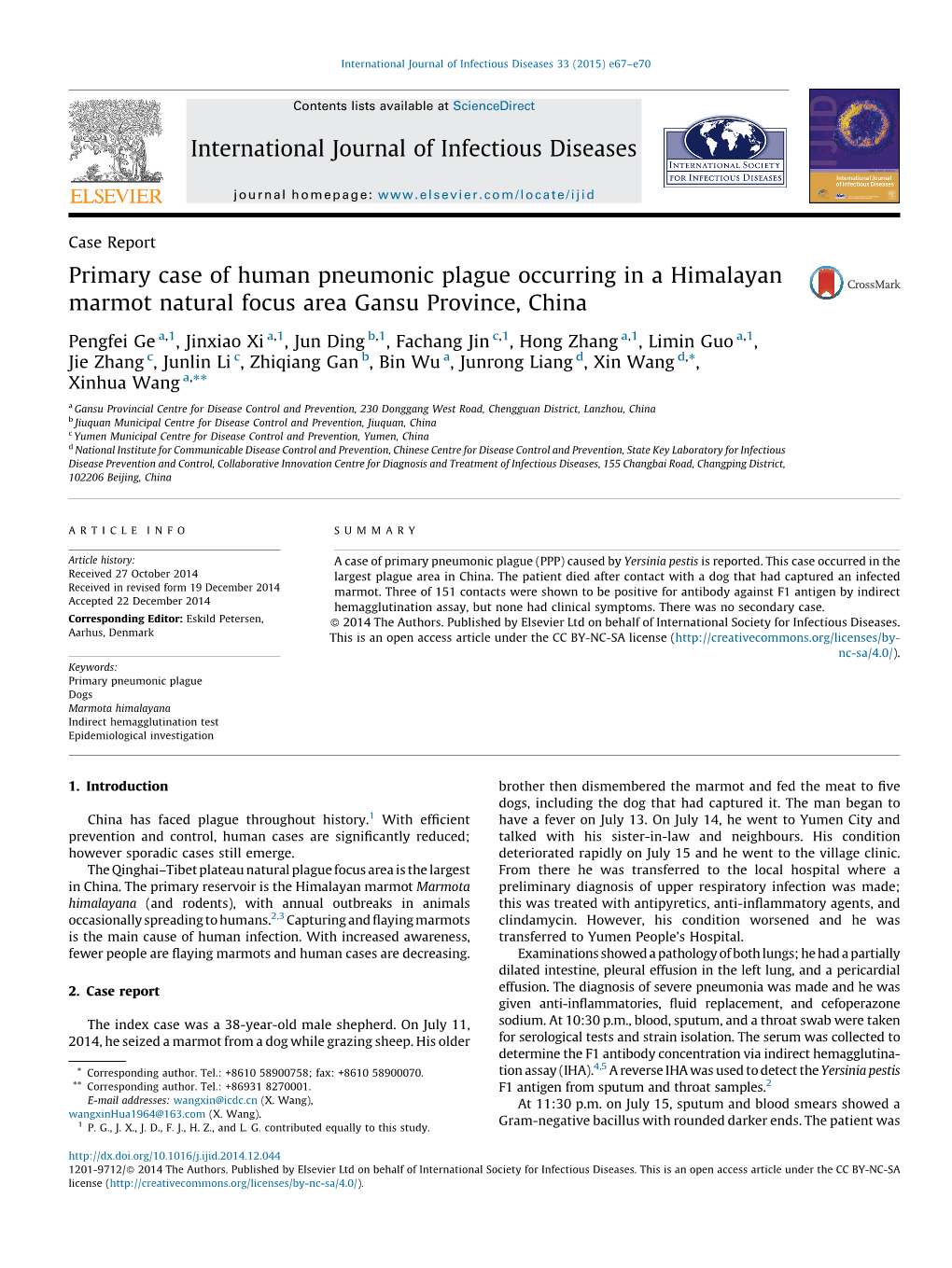 Primary Case of Human Pneumonic Plague Occurring in a Himalayan