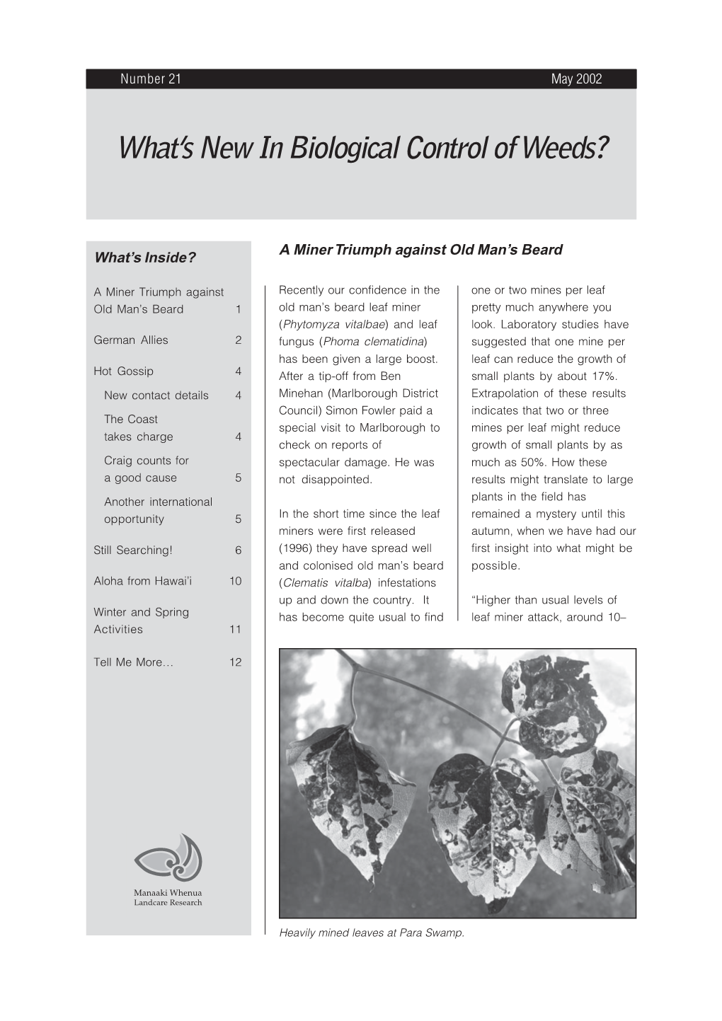 What's New in the Biological Control of Weeds, Issue