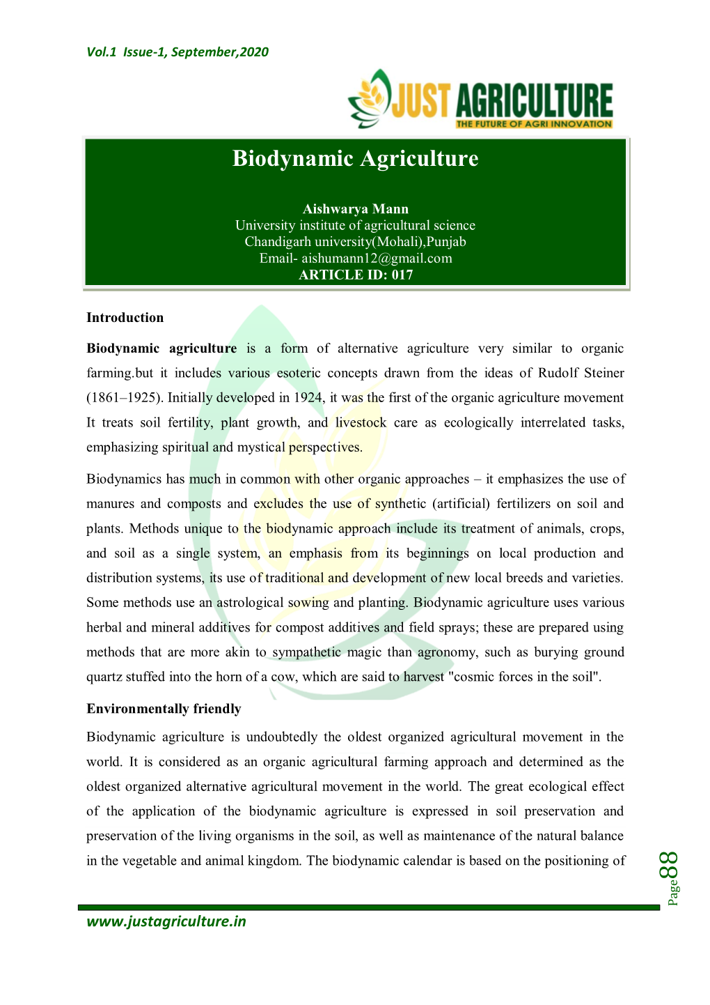 Biodynamic Agriculture