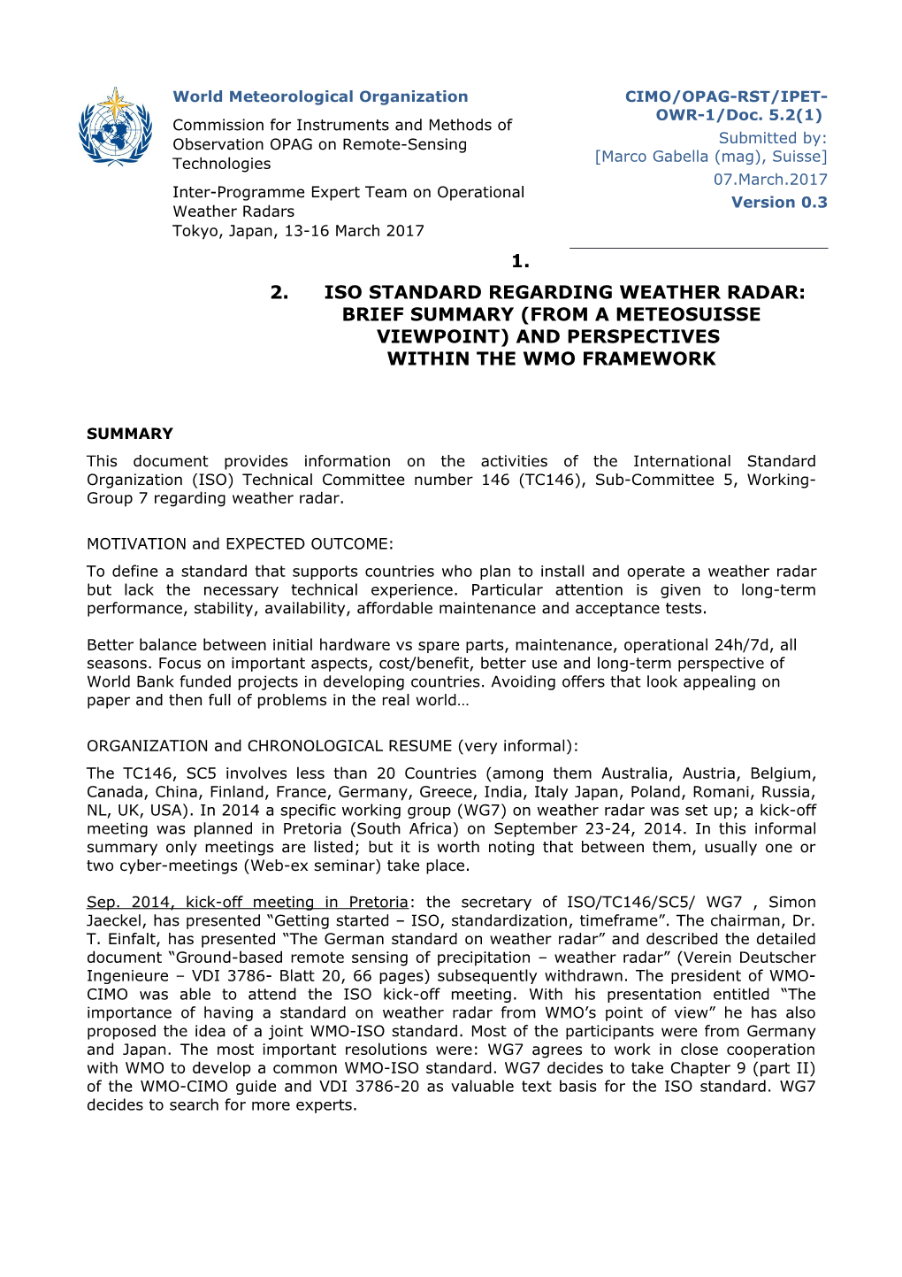 Inter-Programme Expert Team on Operational Weather Radars s1