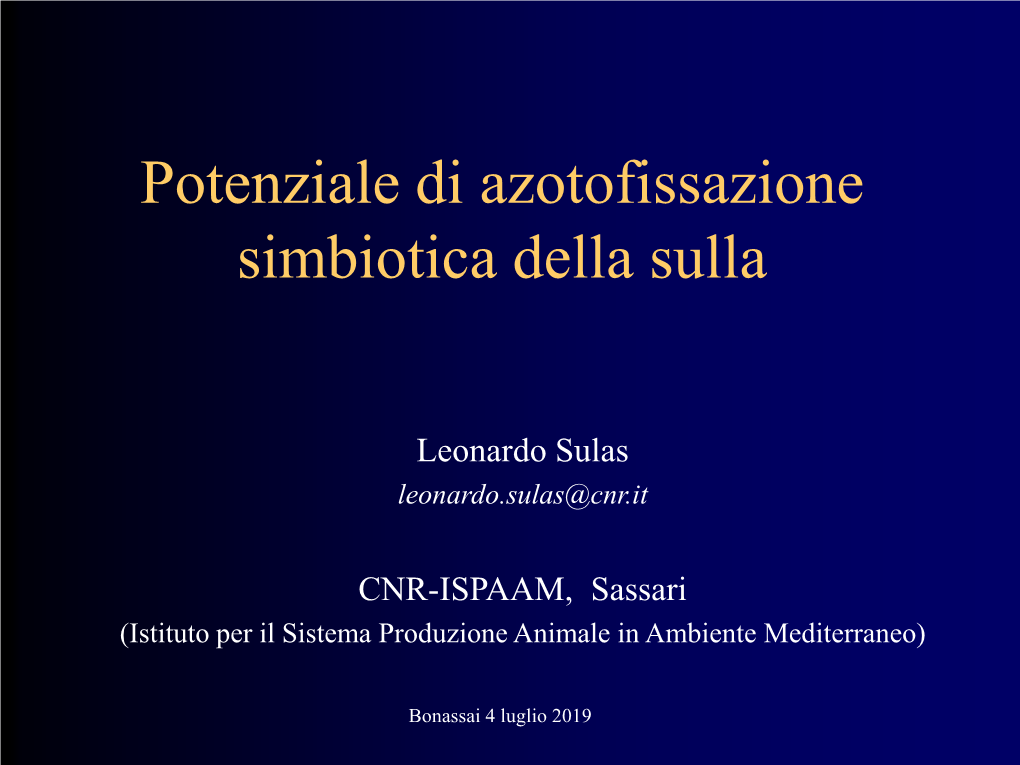 Potenziale Di Azotofissazione Simbiotica Della Sulla