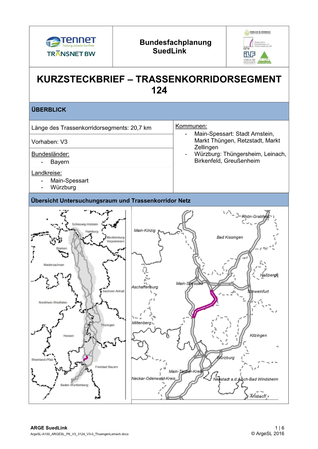 Kurzsteckbrief – Trassenkorridorsegment 124