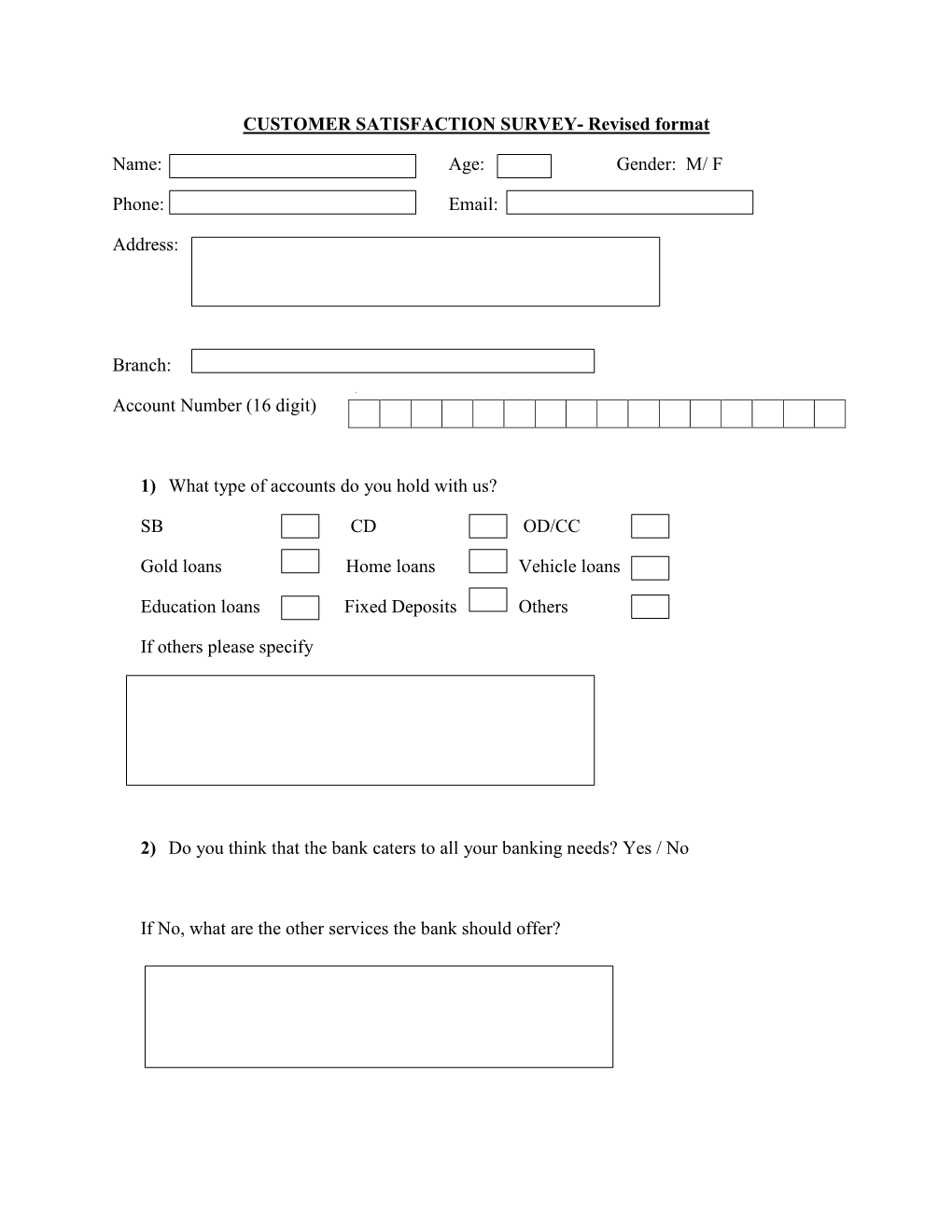 M/ F CUSTOMER SATISFACTION SURVEY- Revised Format Phone