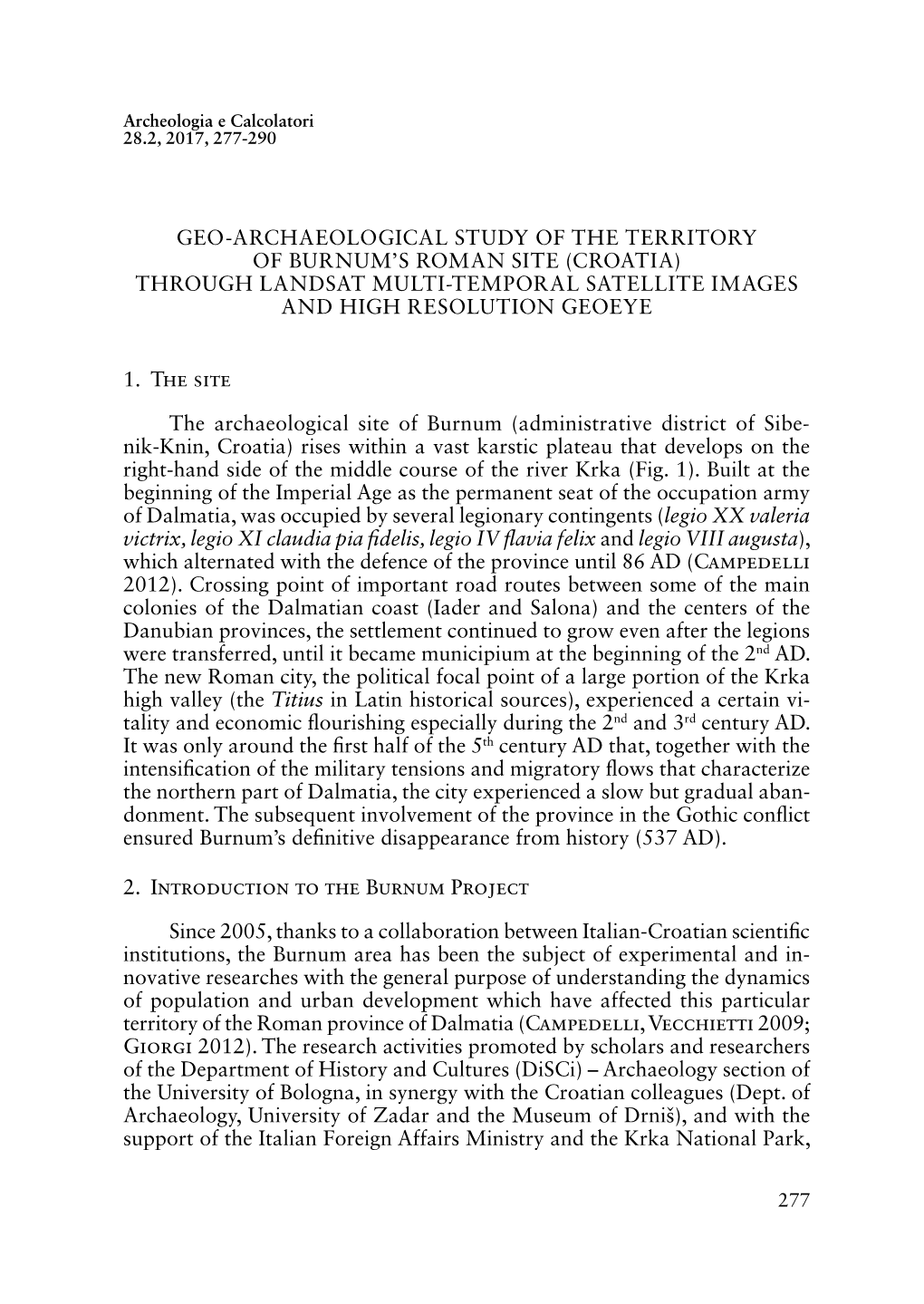 Geo-Archaeological Study of the Territory of Burnum's Roman Site (Croatia) Through Landsat Multi-Temporal Satellite Images