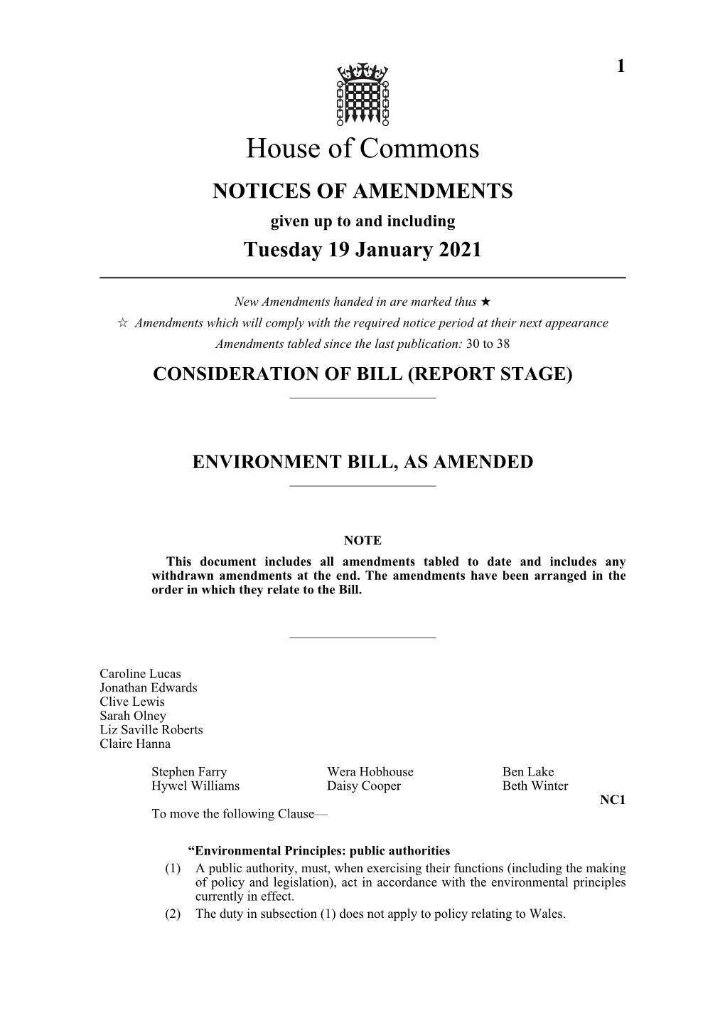 Notices of Amendments As at 19 January 2021