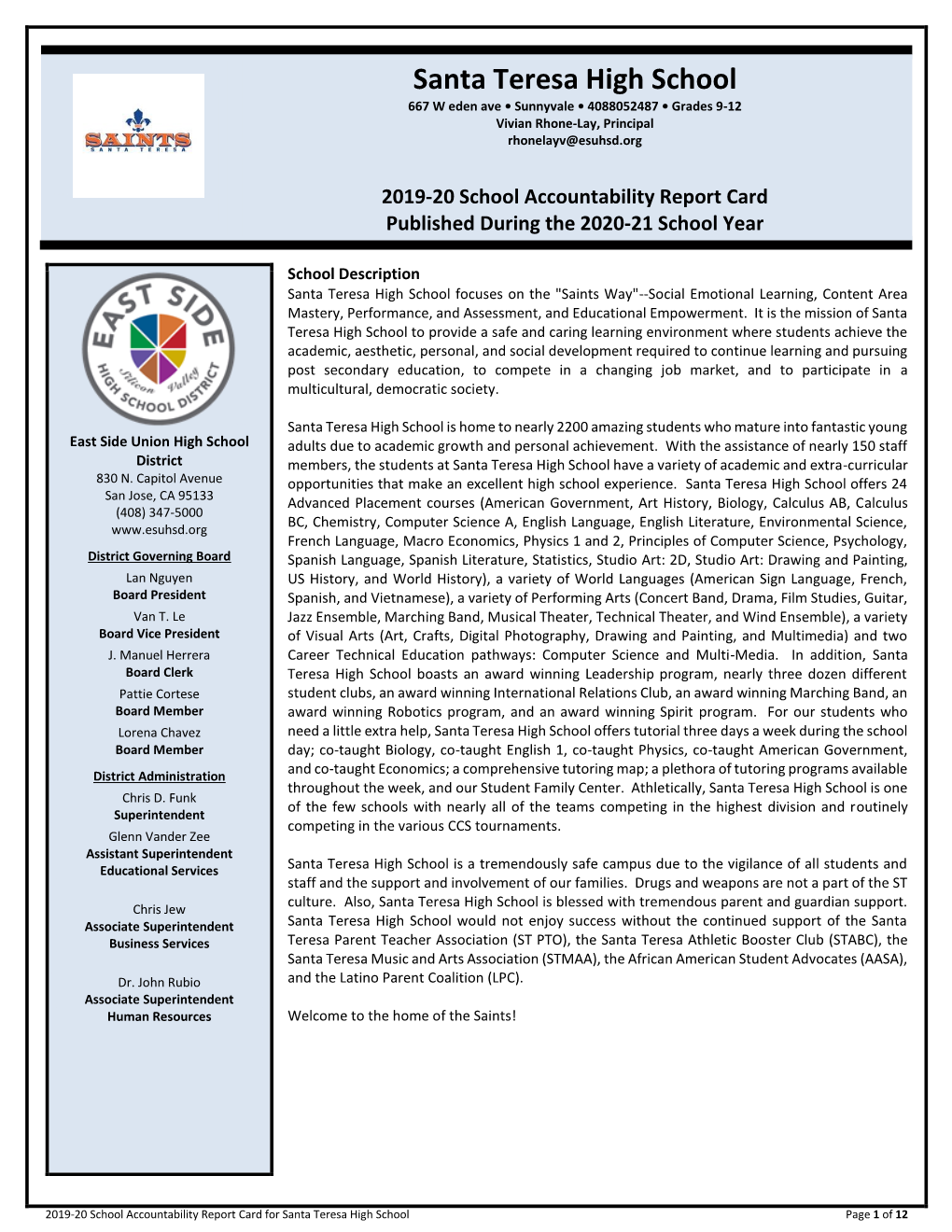 2019 School Accountability Report Card