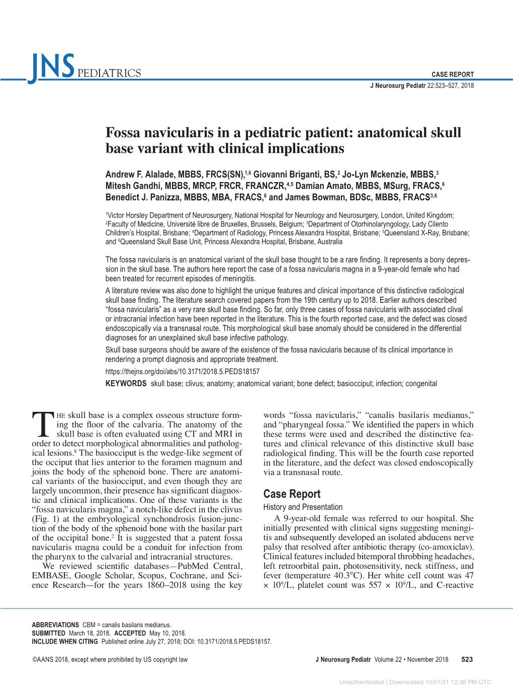 Fossa Navicularis in a Pediatric Patient: Anatomical Skull Base Variant with Clinical Implications