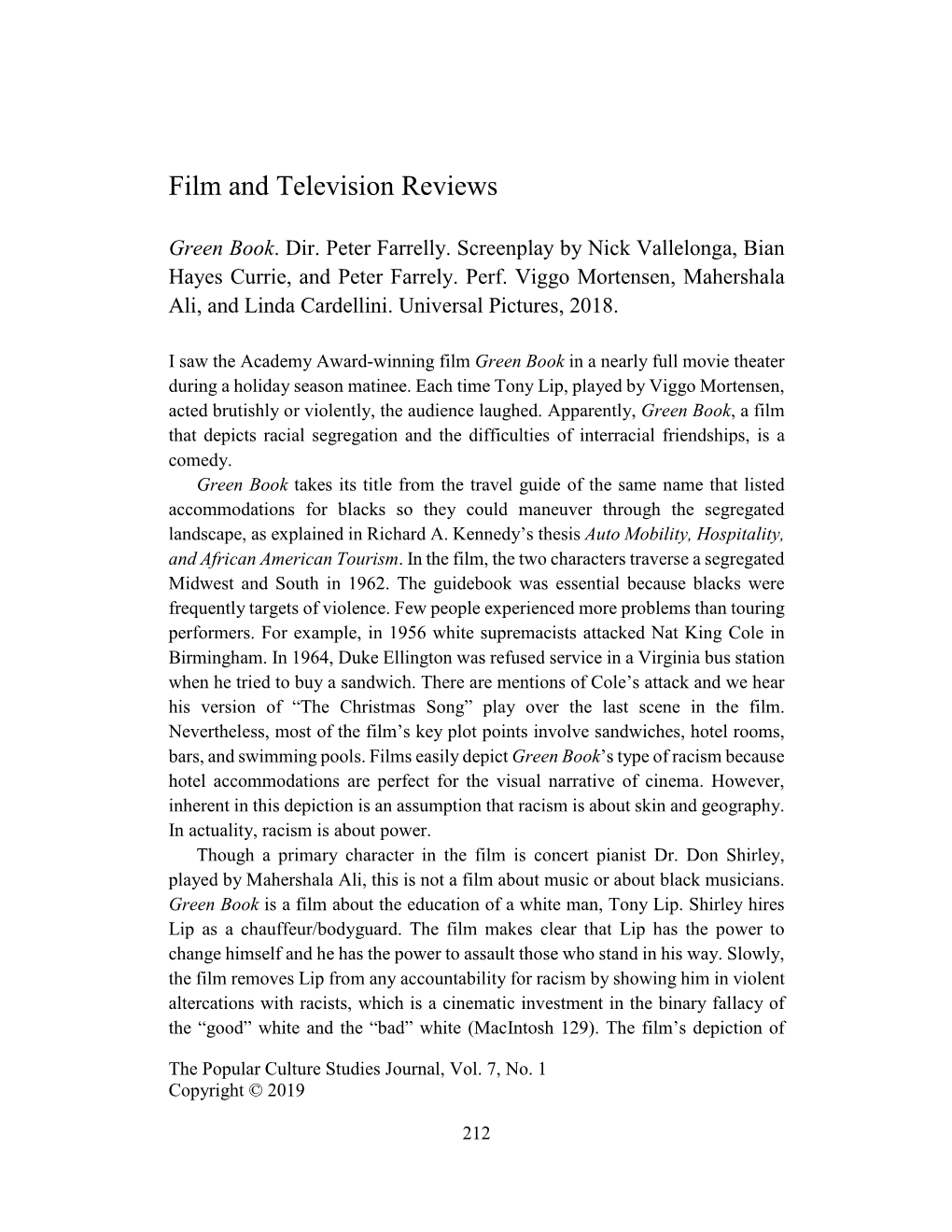 Film and Television Reviews Section