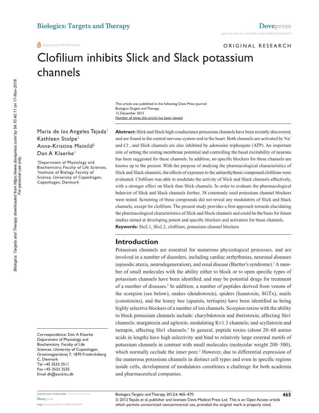 Clofilium Inhibits Slick and Slack Potassium Channels