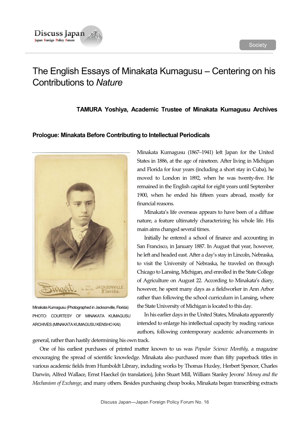 The English Essays of Minakata Kumagusu – Centering on His Contributions to Nature
