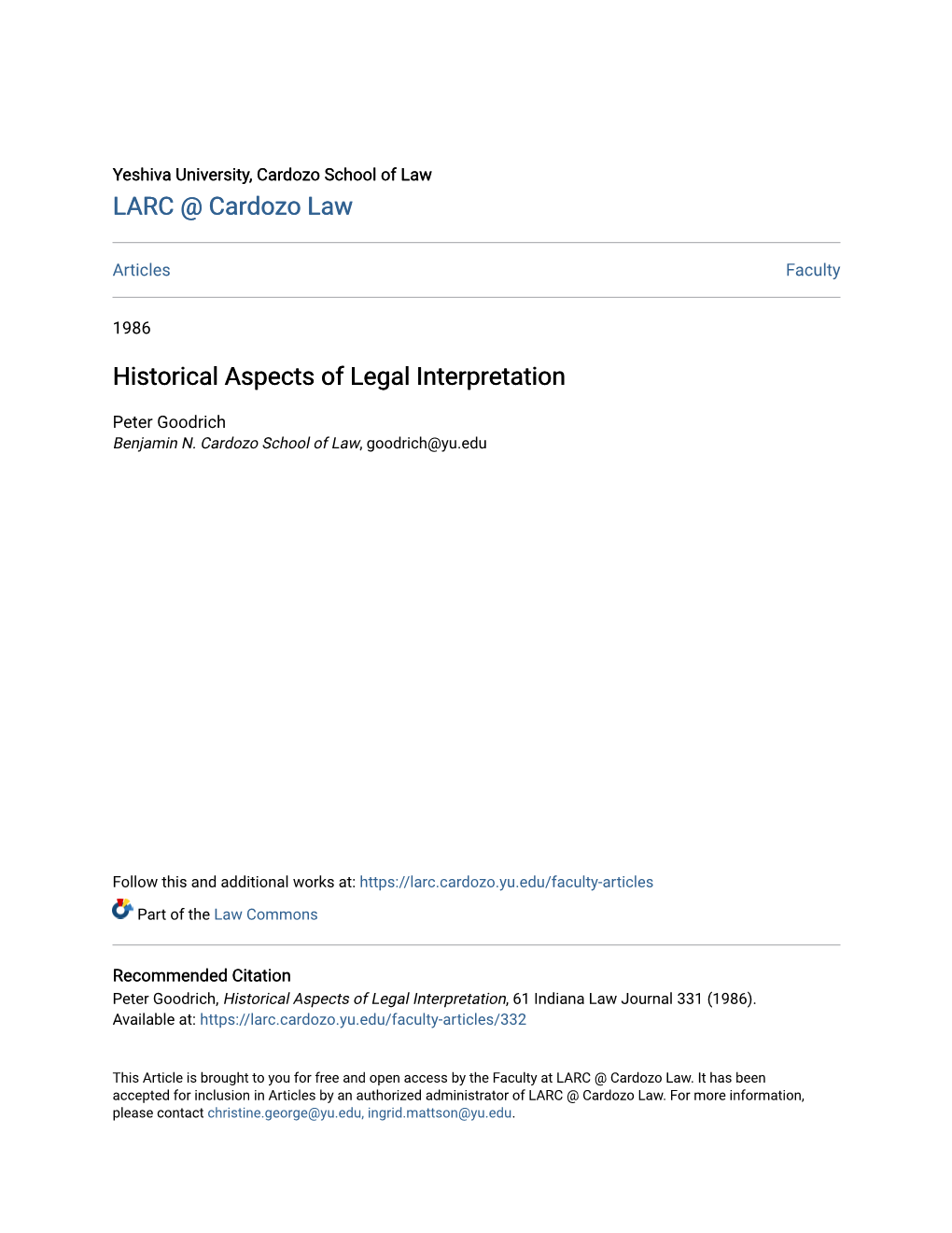 Historical Aspects of Legal Interpretation