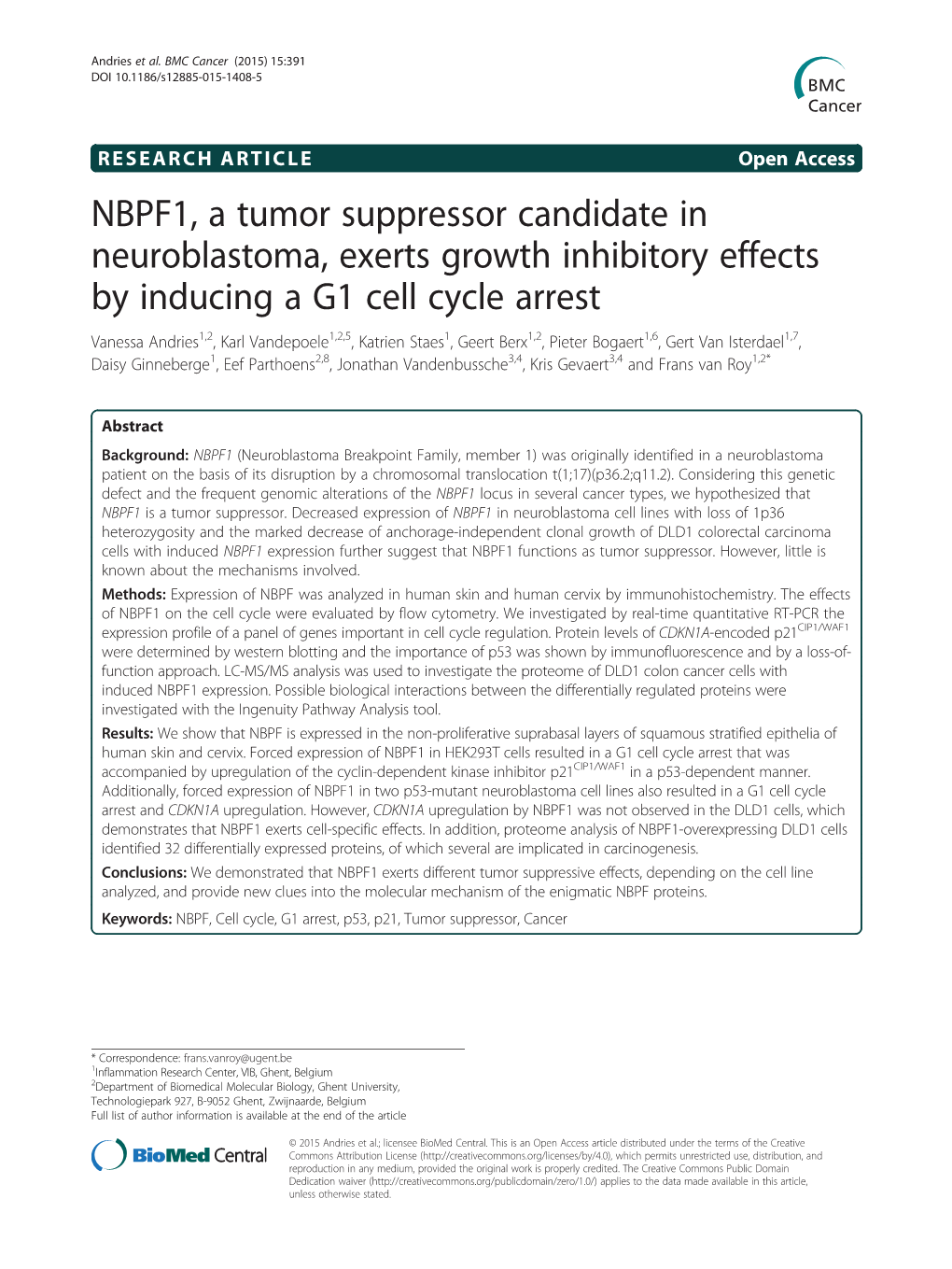 NBPF1, a Tumor Suppressor Candidate in Neuroblastoma, Exerts Growth