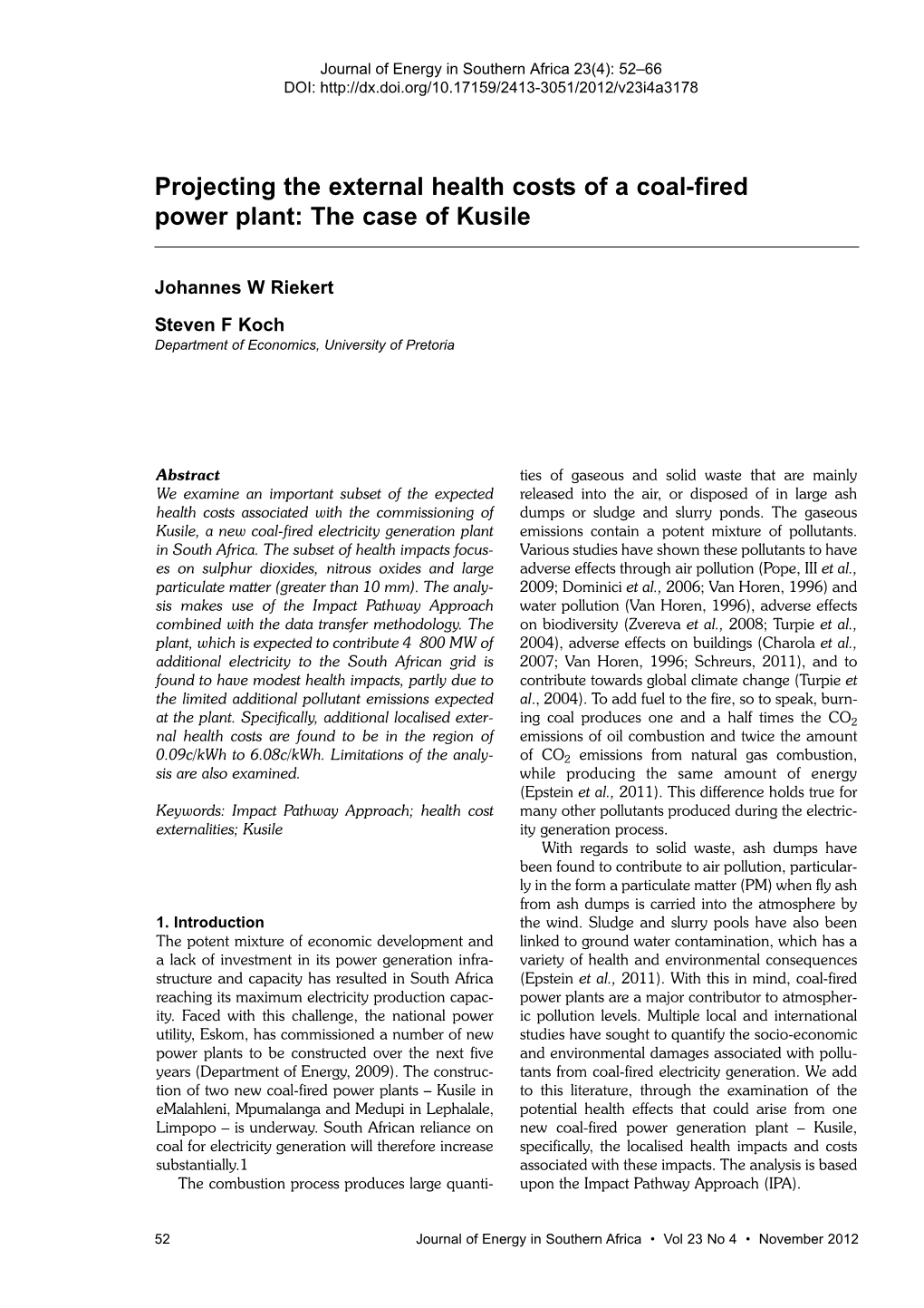 Projecting the External Health Costs of a Coal-Fired Power Plant: the Case of Kusile