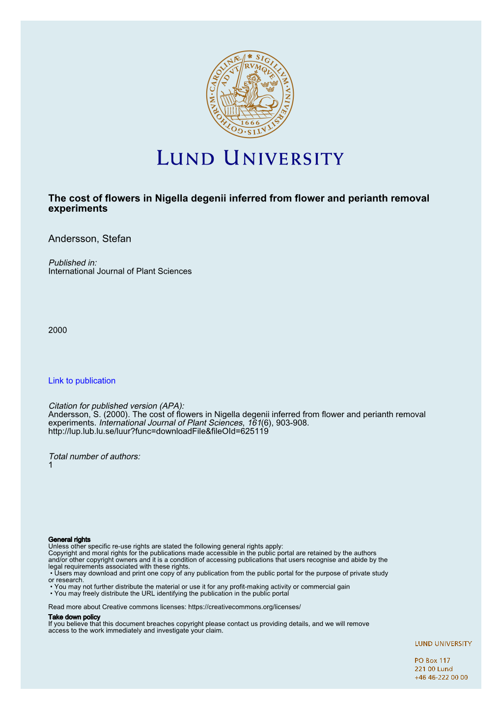 The Cost of Flowers in Nigella Degenii Inferred from Flower and Perianth Removal Experiments