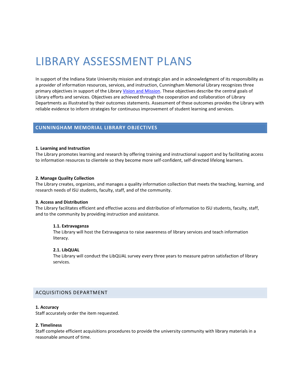 Library Assessment Plans