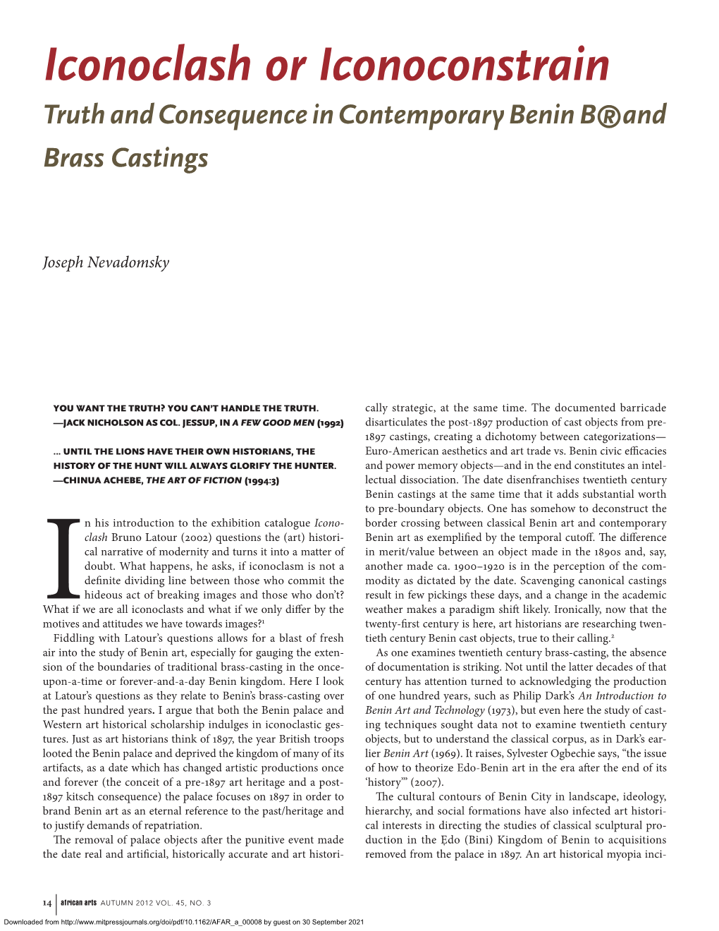 Iconoclash Or Iconoconstrain Truth and Consequence in Contemporary Benin B®And Brass Castings