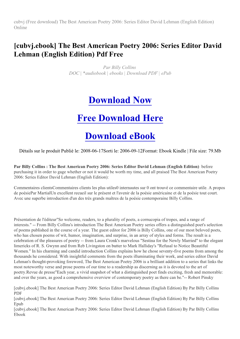 Cubvj (Free Download) the Best American Poetry 2006: Series Editor David Lehman (English Edition) Online