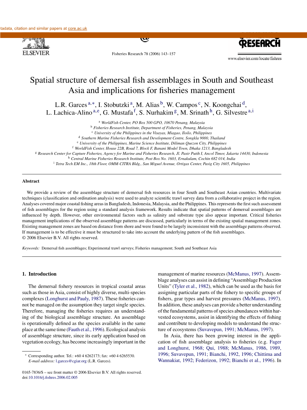 Spatial Structure of Demersal Fish Assemblages in South and Southeast Asia and Implications for Fisheries Management