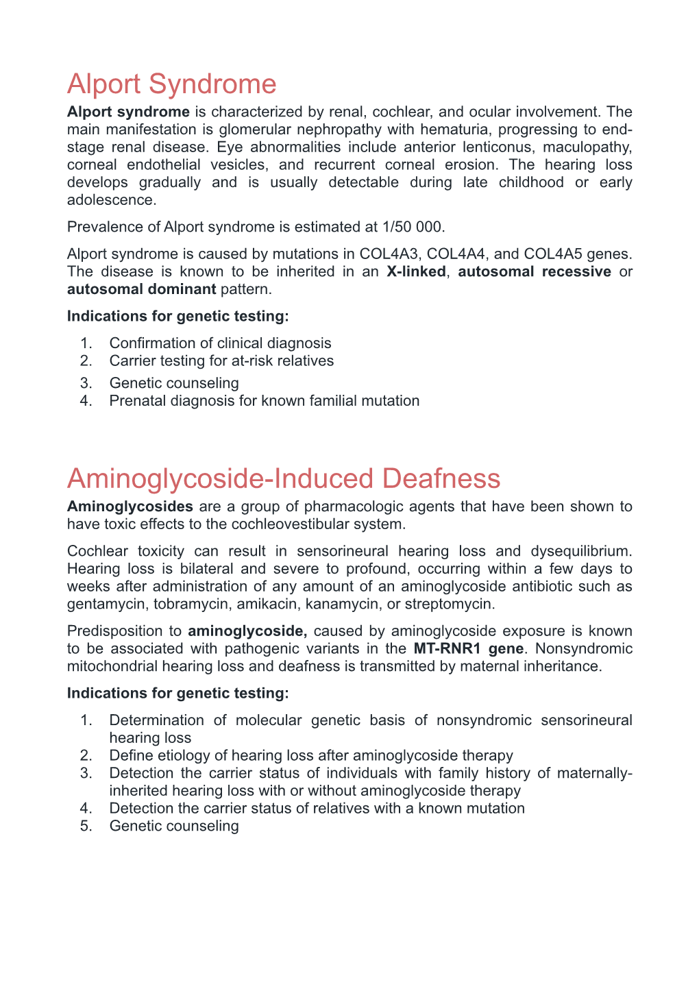 Alport Syndrome Aminoglycoside-Induced Deafness