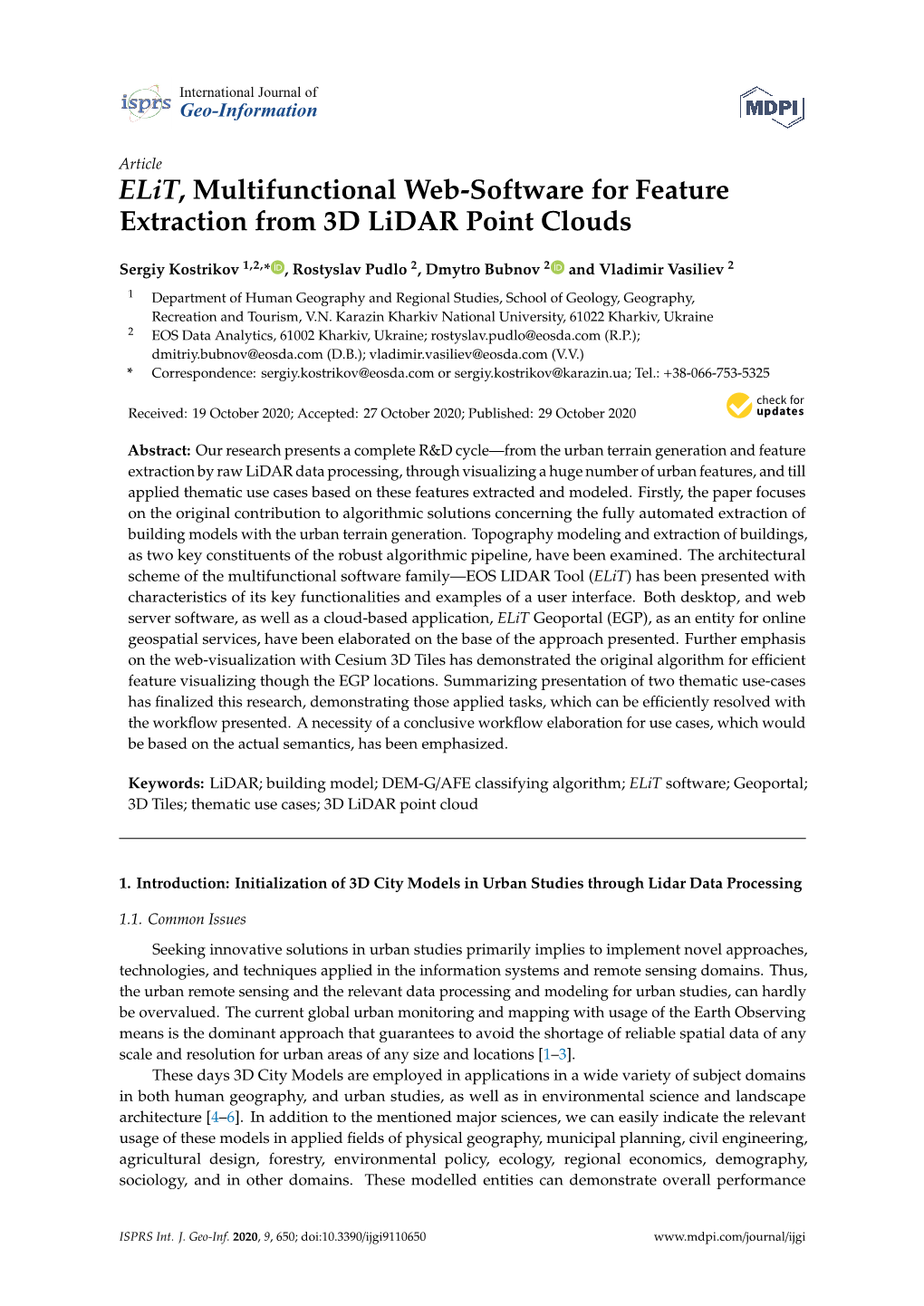 Elit, Multifunctional Web-Software for Feature Extraction from 3D Lidar Point Clouds