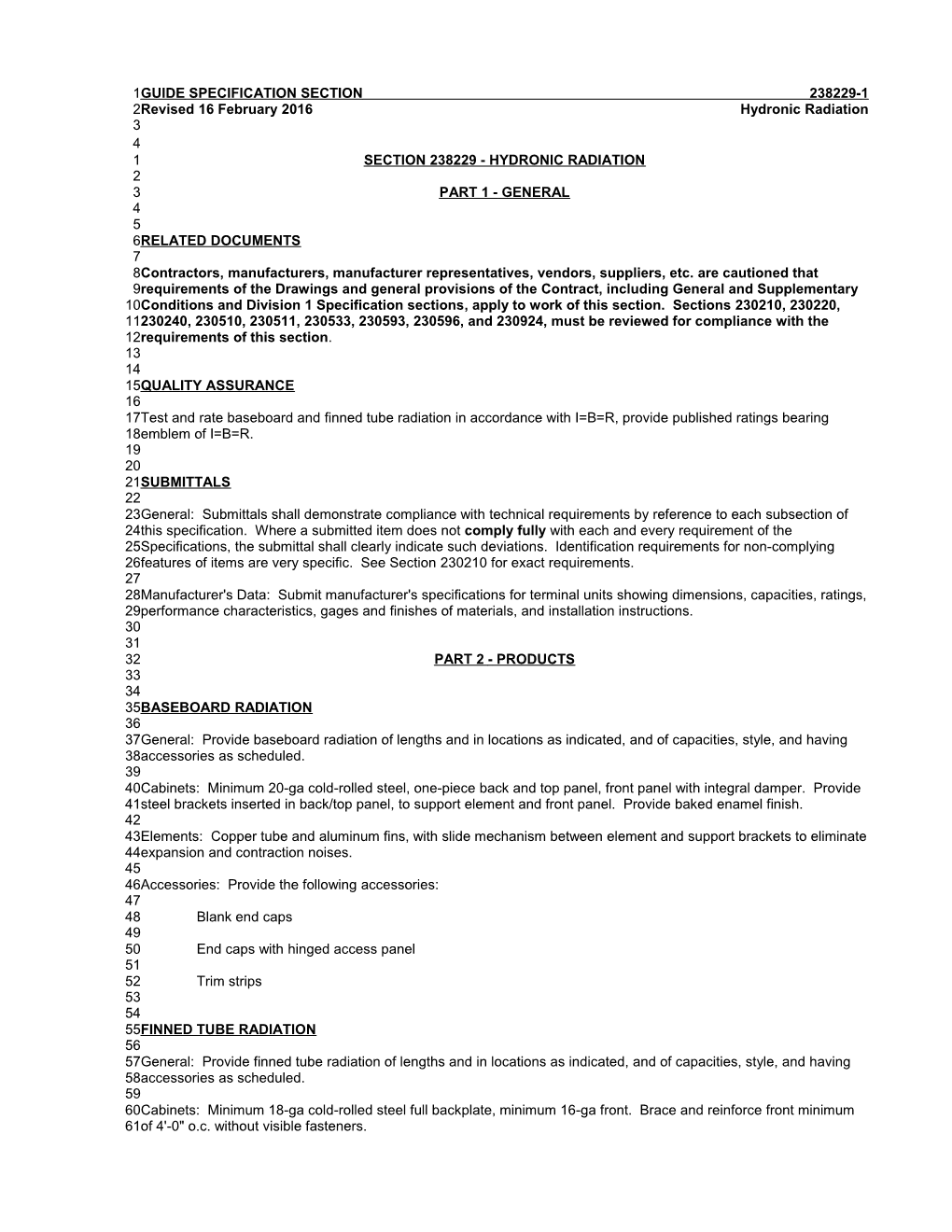 Section 238229 - Hydronic Radiation