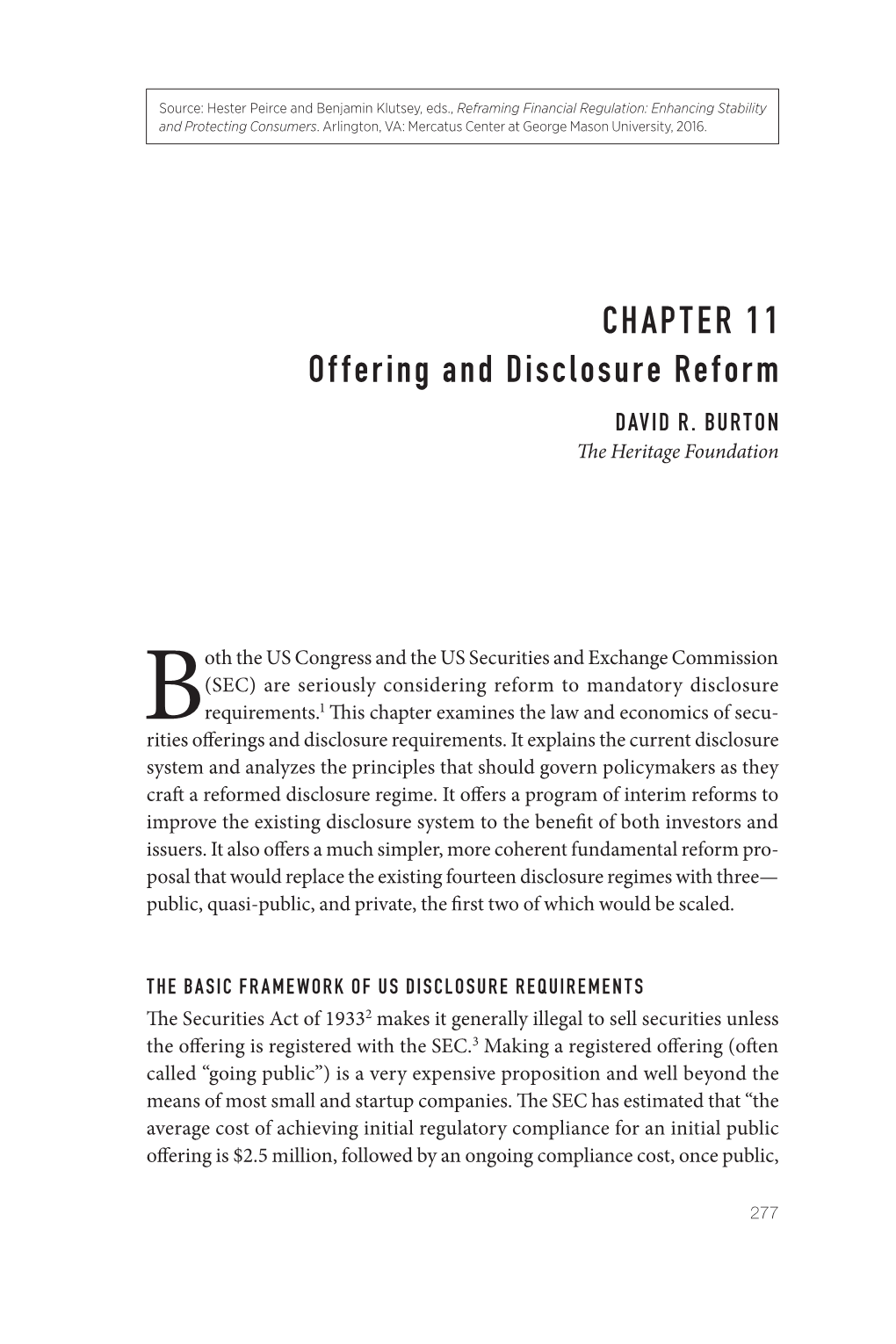 CHAPTER 11 Offering and Disclosure Reform DAVID R
