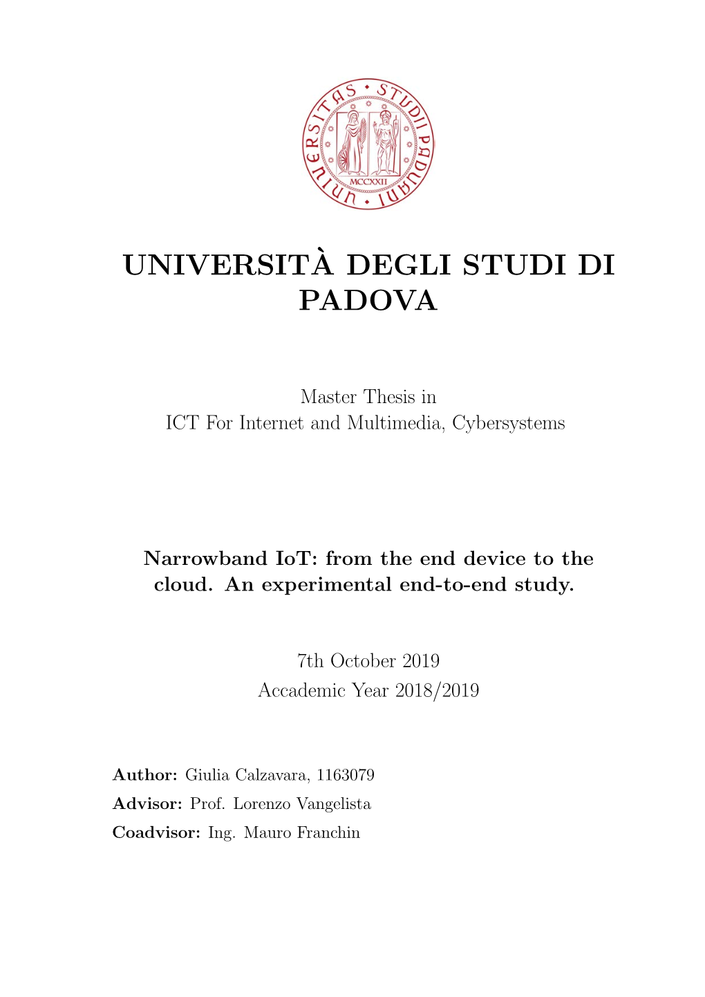 Universit`A Degli Studi Di Padova