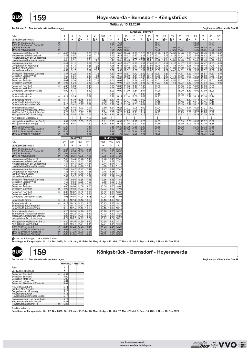 159 Hoyerswerda - Bernsdorf - Königsbrück Gültig Ab 13.12.2020 Am 24