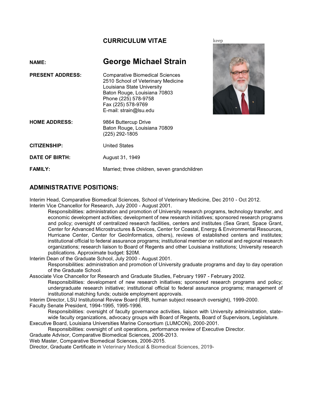 Curriculum Vitae for Dr. Strain