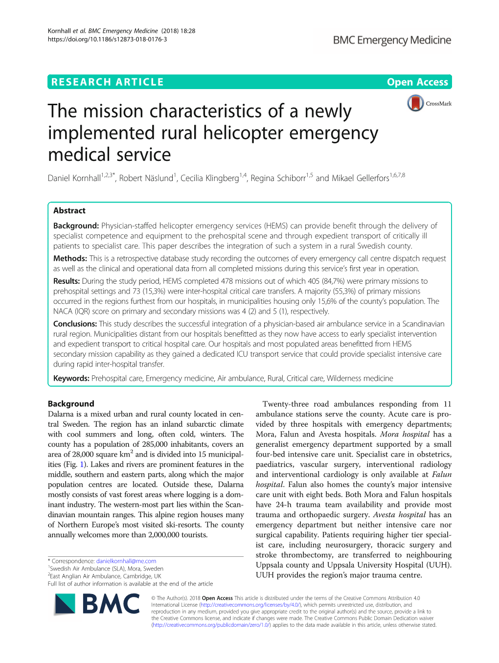 The Mission Characteristics of a Newly Implemented Rural Helicopter