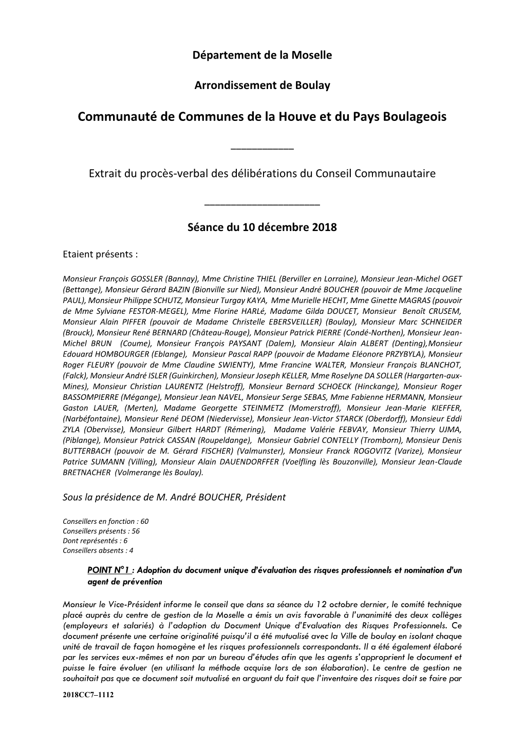 Conseil Communautaire Du 10/12/2018
