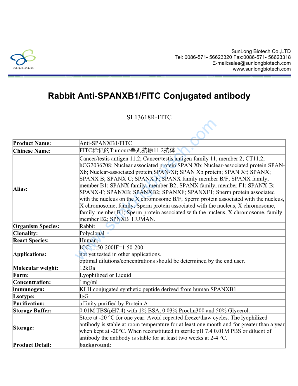 Rabbit Anti-SPANXB1/FITC Conjugated Antibody-SL13618R