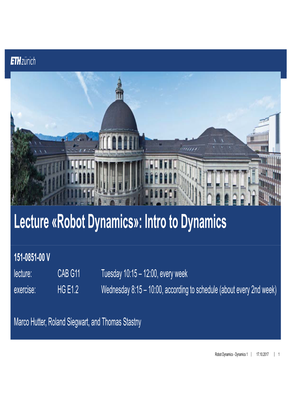 Lecture «Robot Dynamics»: Intro to Dynamics