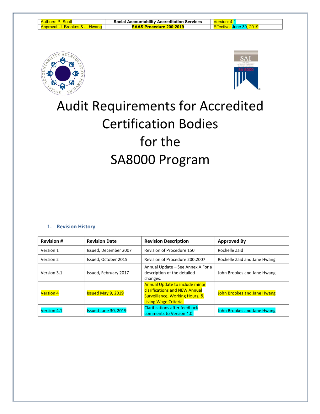 Audit Requirements for Accredited Certification Bodies for the SA8000 Program