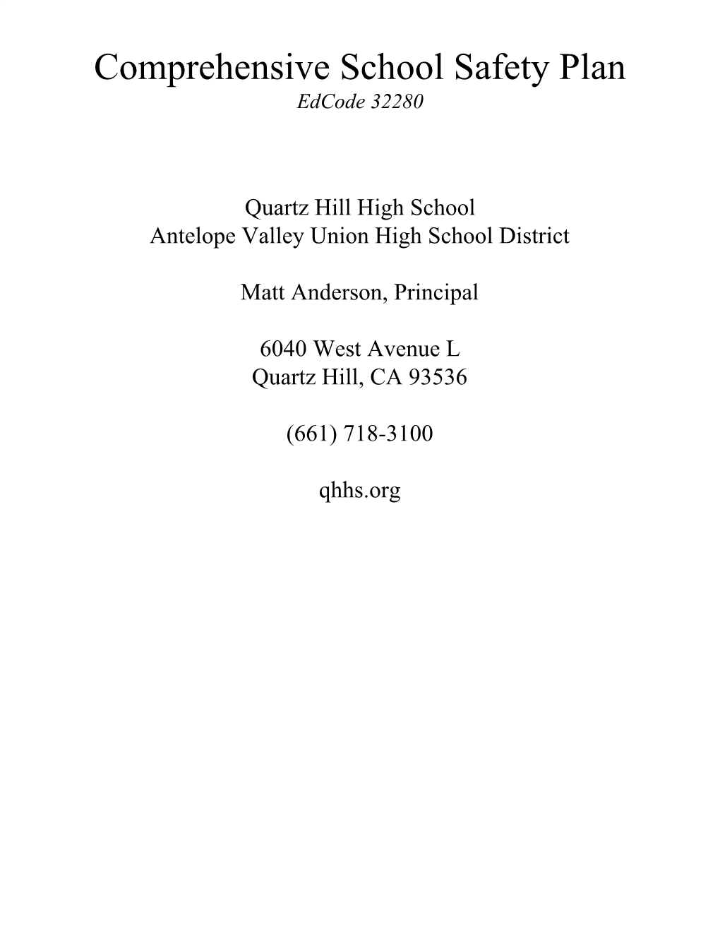 Quartz Hill High School Antelope Valley Union High School District