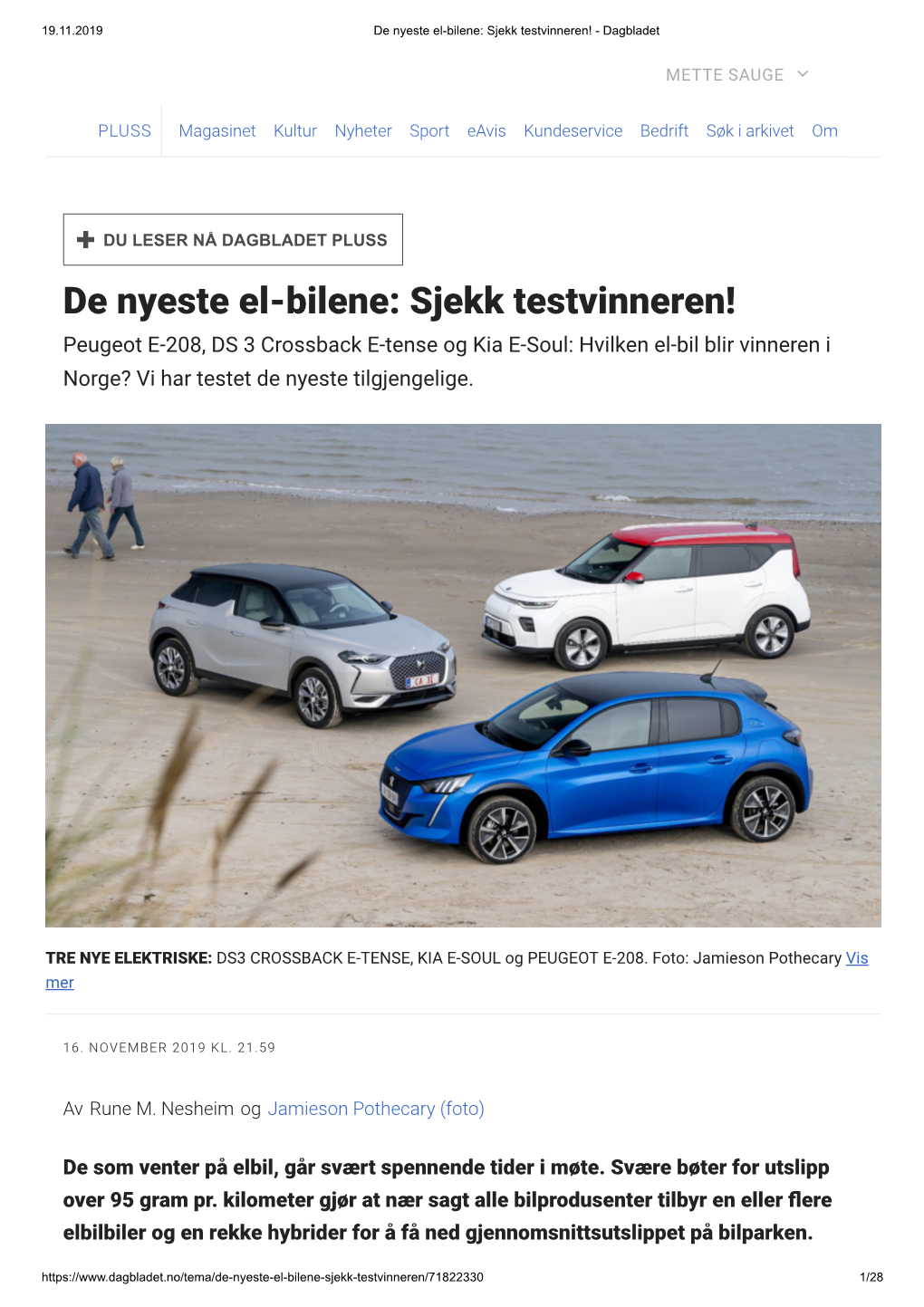 Dagbladet 161119 Soul Vs Peugeot Og DS