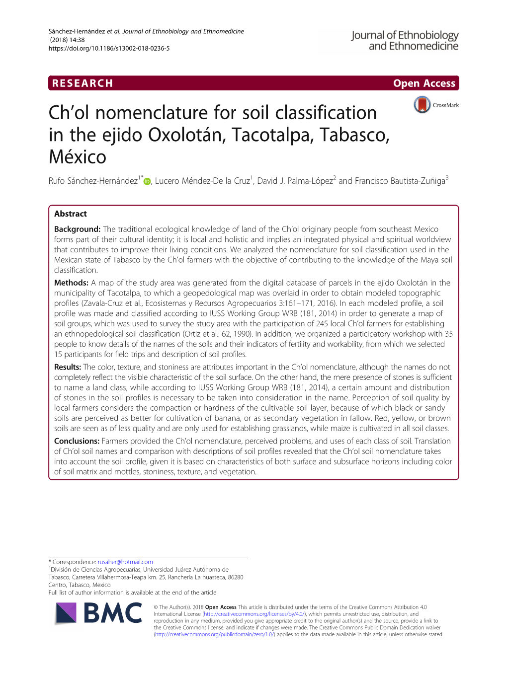 Ch'ol Nomenclature for Soil Classification in the Ejido Oxolotán