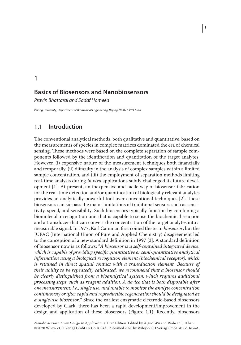 1 Basics of Biosensors and Nanobiosensors