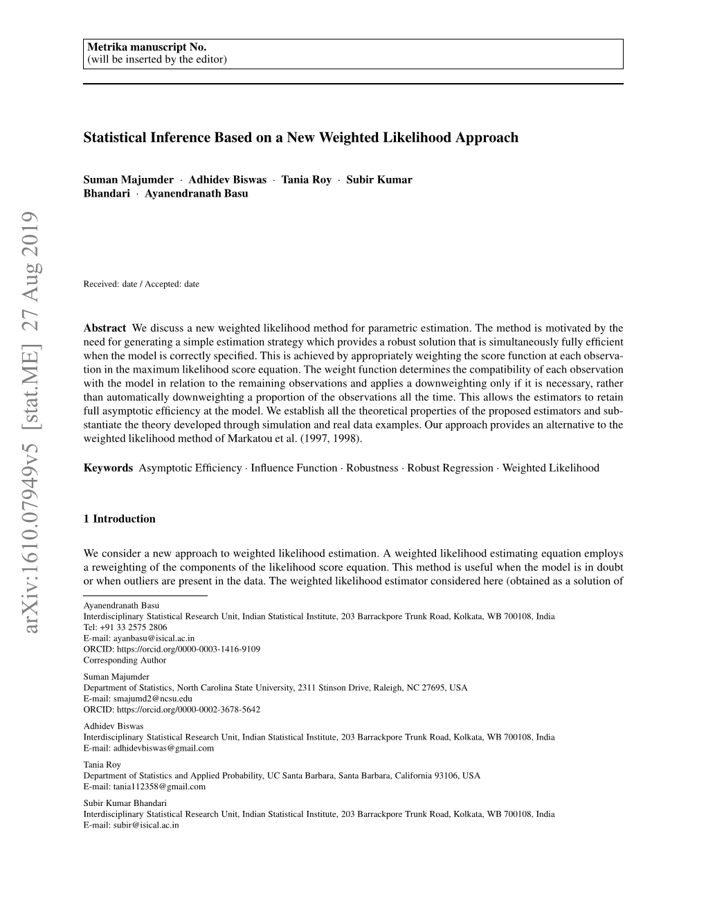 Arxiv:1610.07949V5 [Stat.ME] 27 Aug 2019 Rwe Ulesaepeeti H Aa H Egtdlikeli Weighted the Data