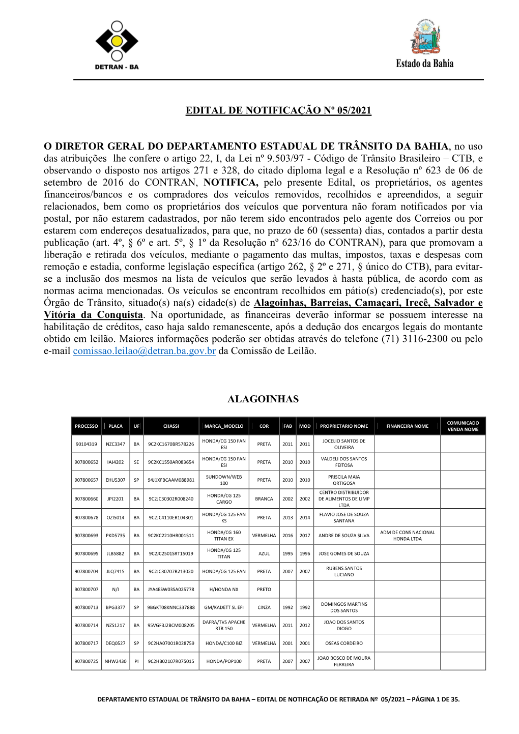 Edital De Notificação De Retirada Nº 05/2021 – Página 1 De 35