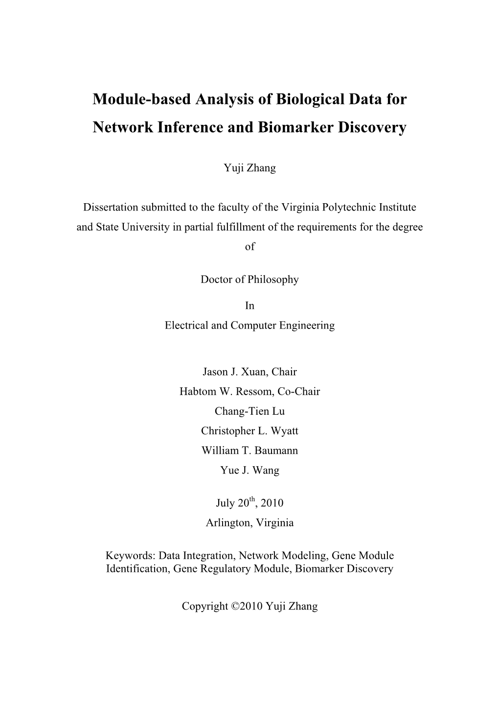 Module-Based Analysis of Biological Data for Network Inference and Biomarker Discovery