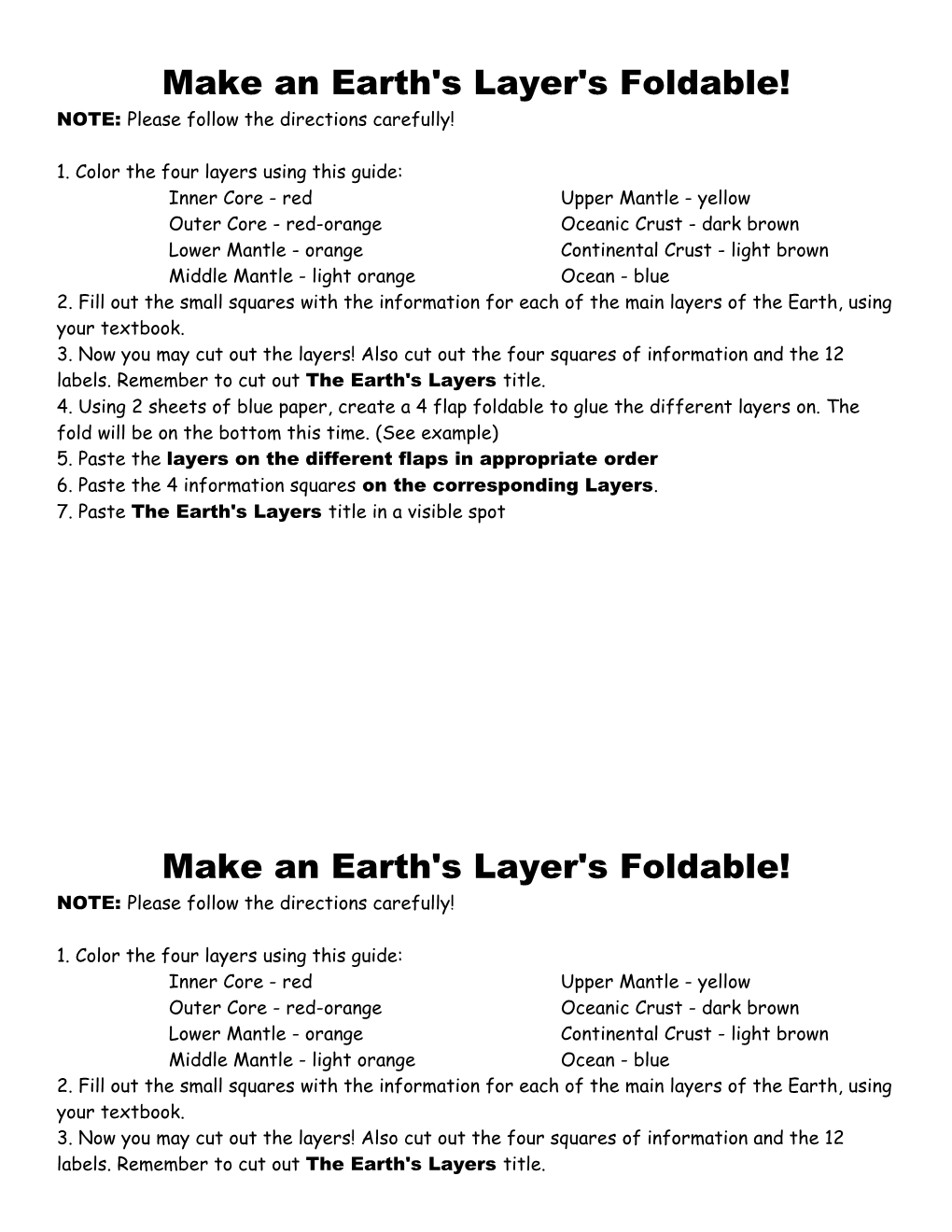 Make an Earth's Layer's Foldable!