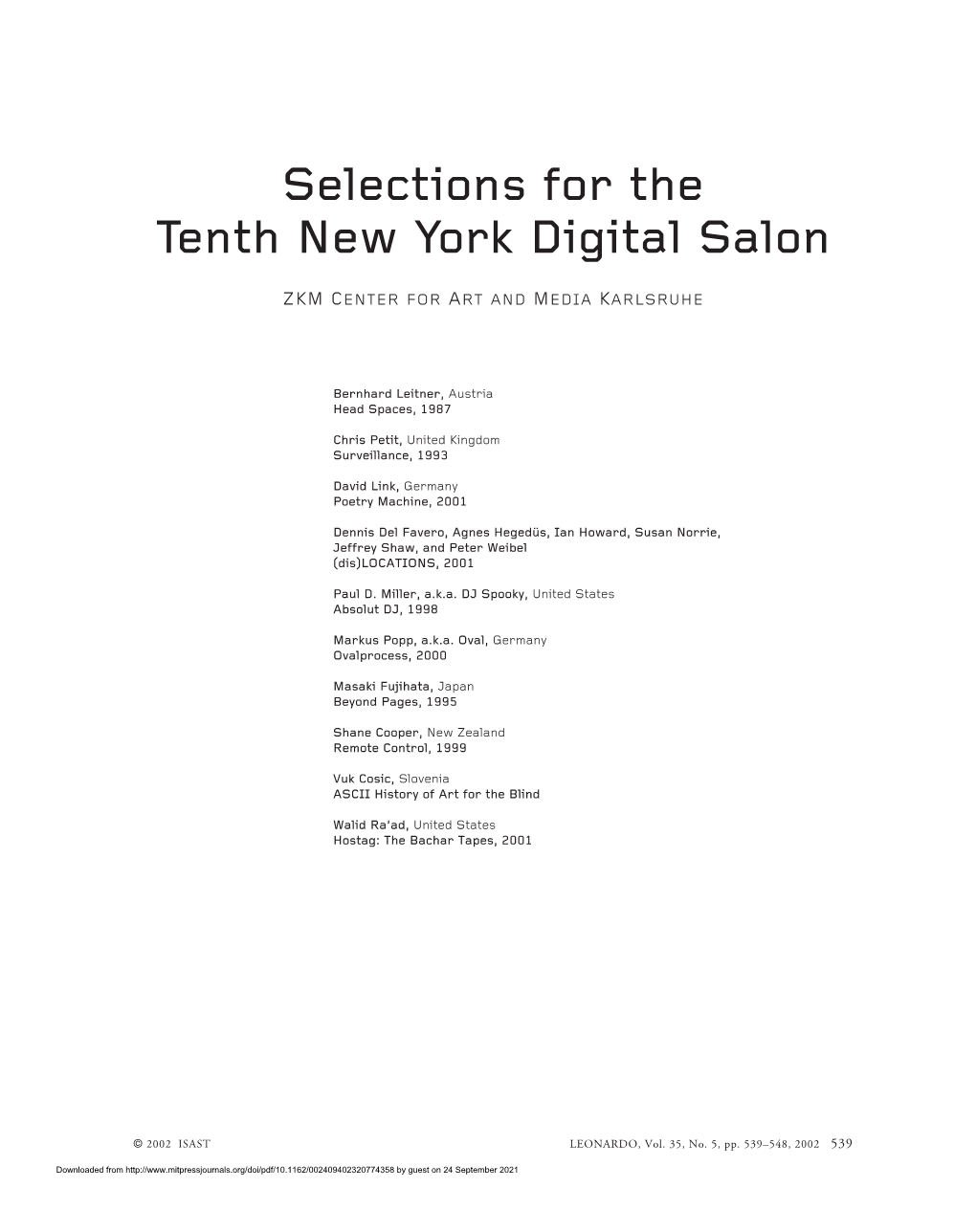Selections for the Tenth New York Digital Salon