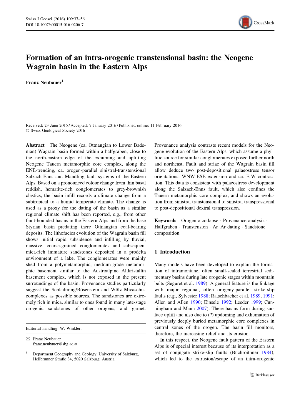 The Neogene Wagrain Basin in the Eastern Alps