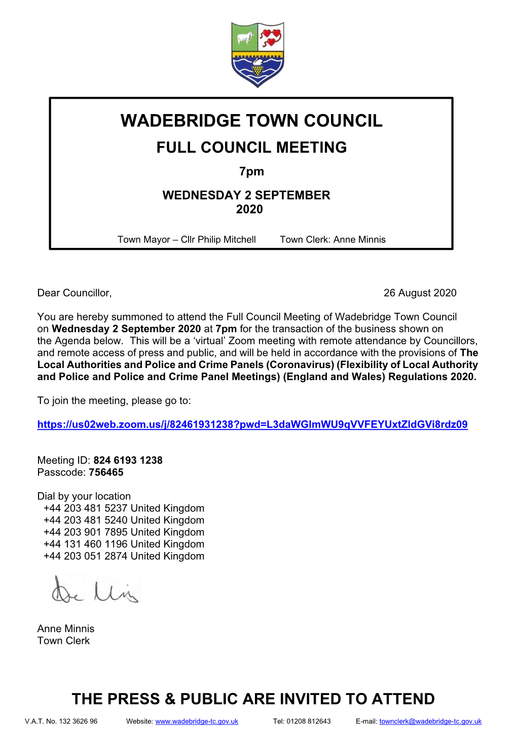 Wadebridge Town Council Full Council Meeting