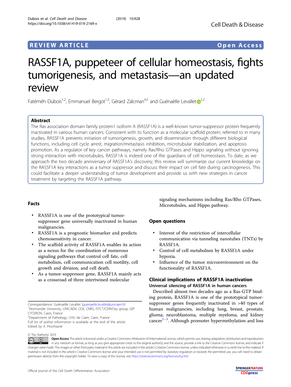 RASSF1A, Puppeteer of Cellular Homeostasis, Fights Tumorigenesis