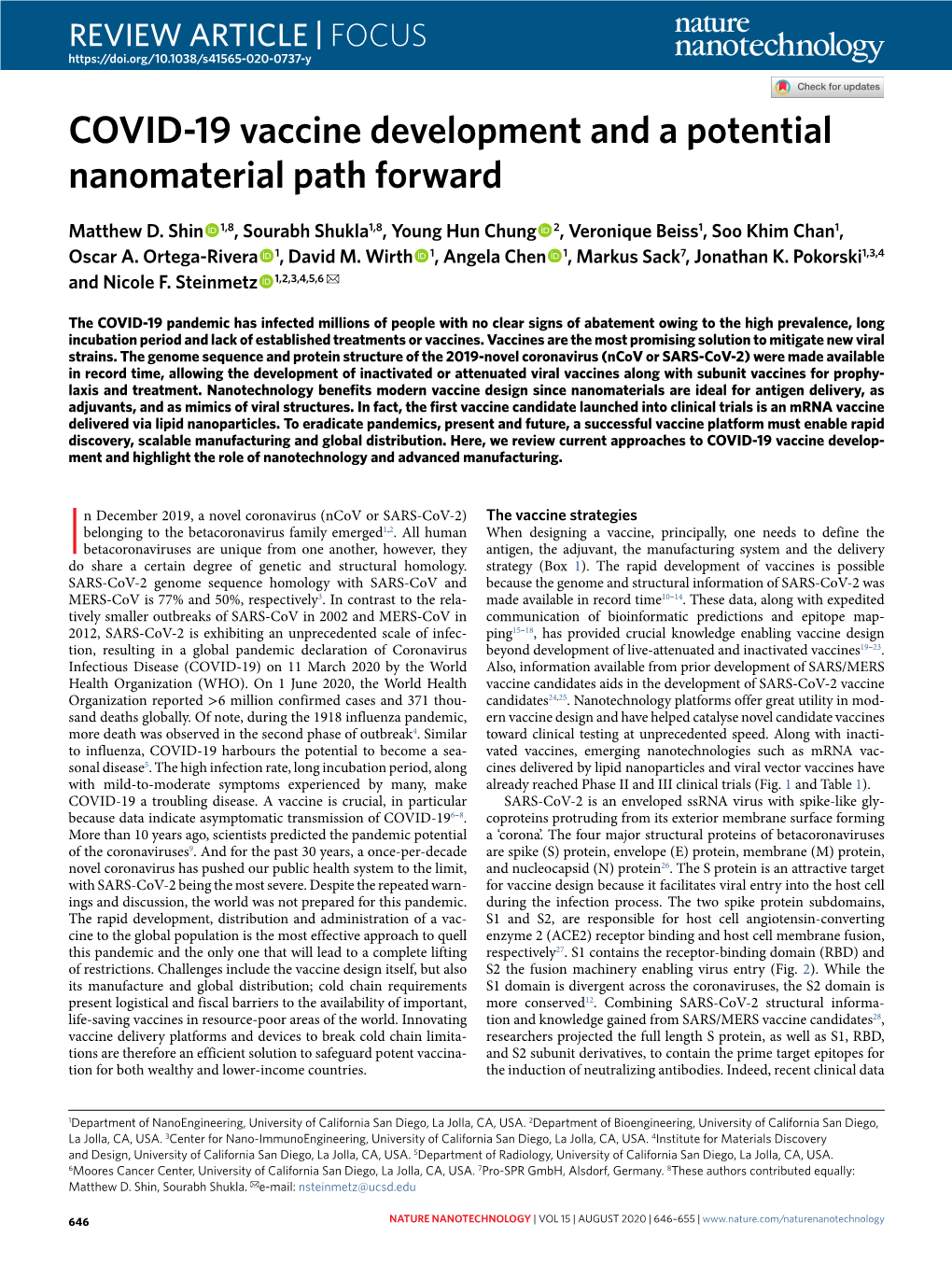 COVID-19 Vaccine Development and a Potential Nanomaterial Path Forward