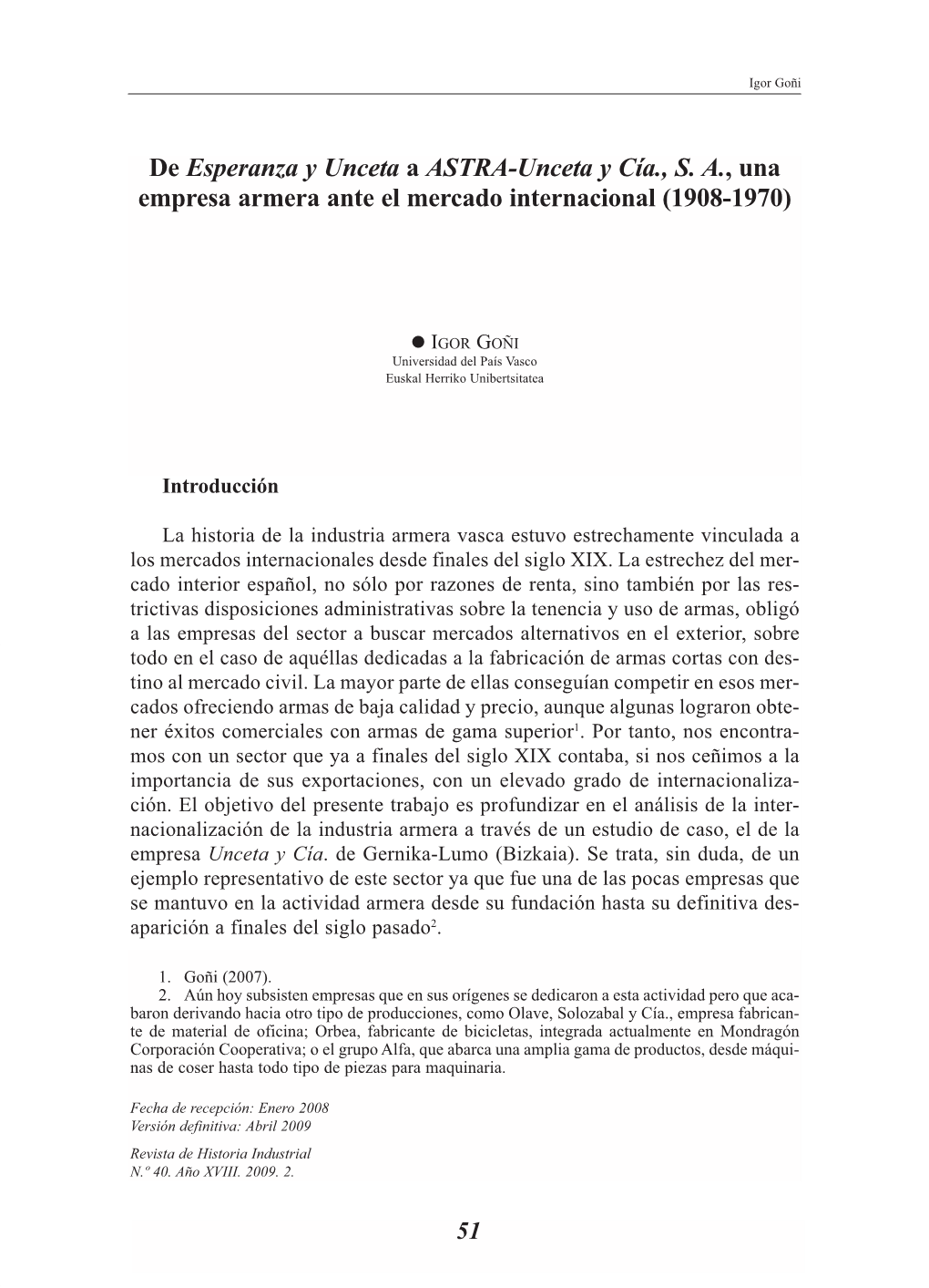 De Esperanza Y Unceta a ASTRA-Unceta Y Cía., S