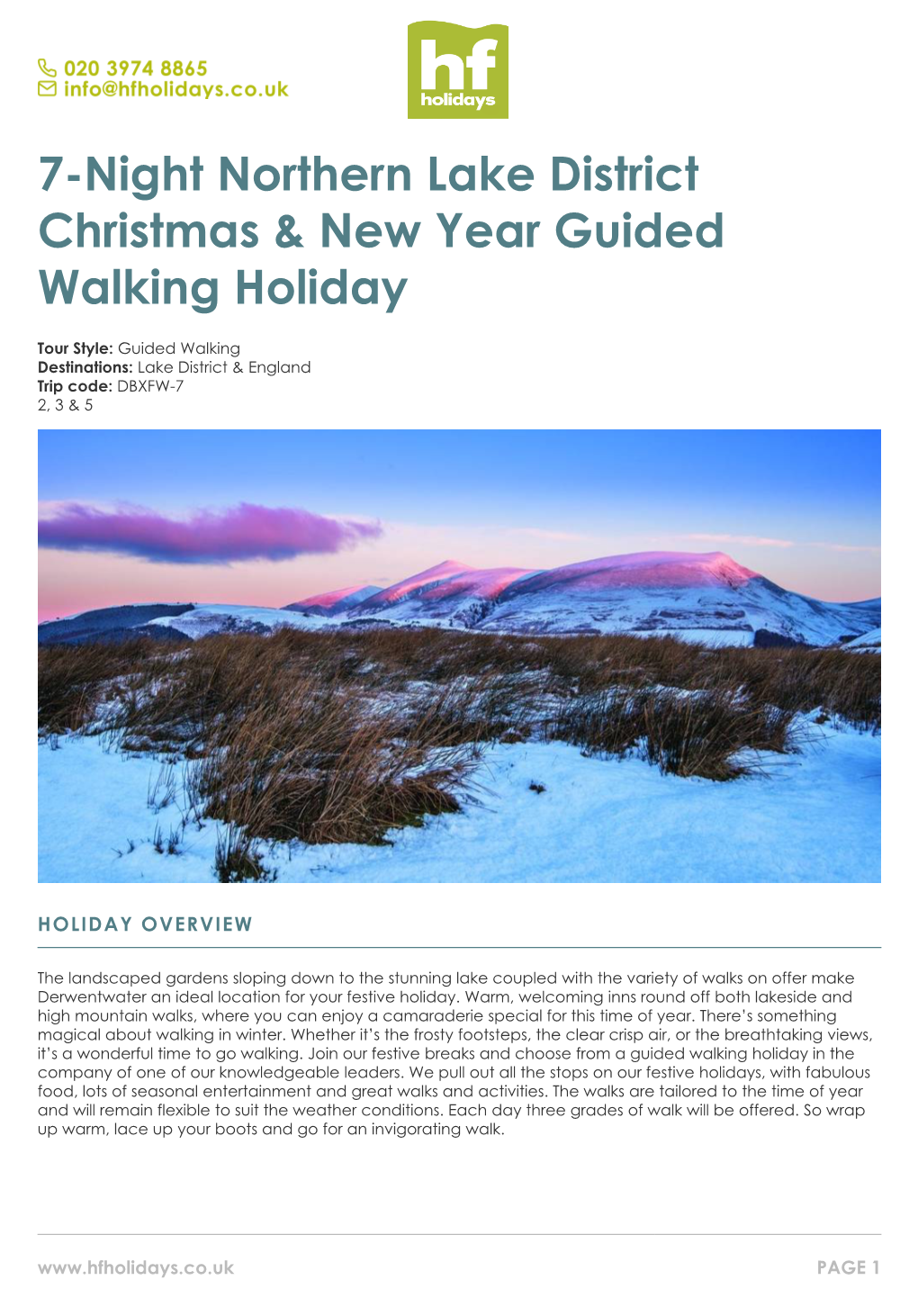 7-Night Northern Lake District Christmas & New Year Guided