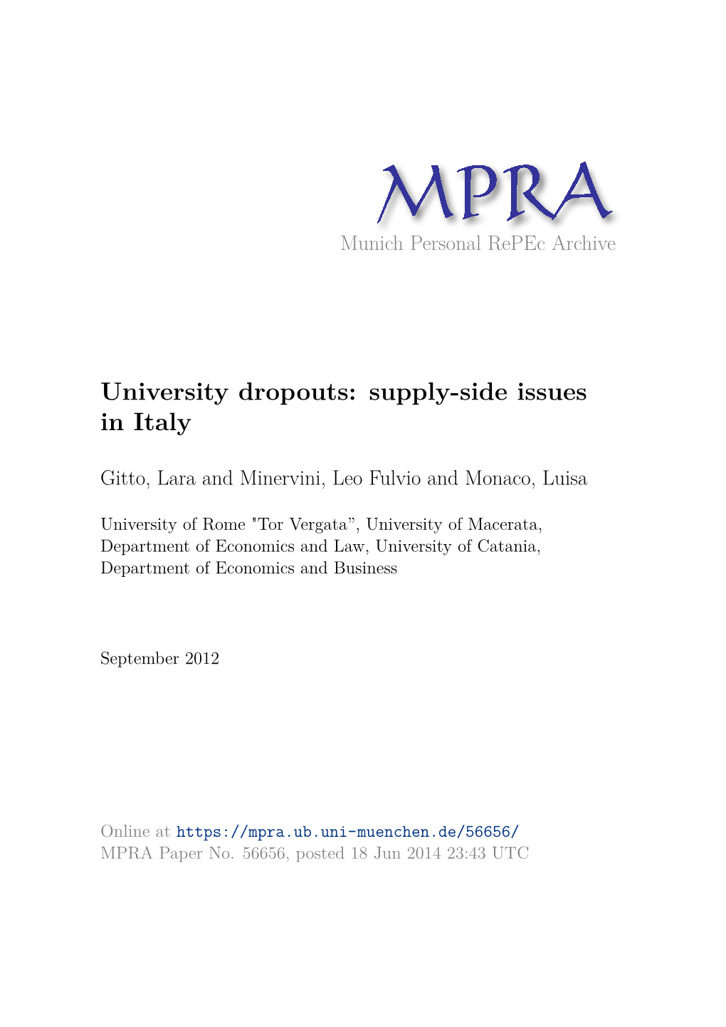 University Dropouts: Supply-Side Issues in Italy